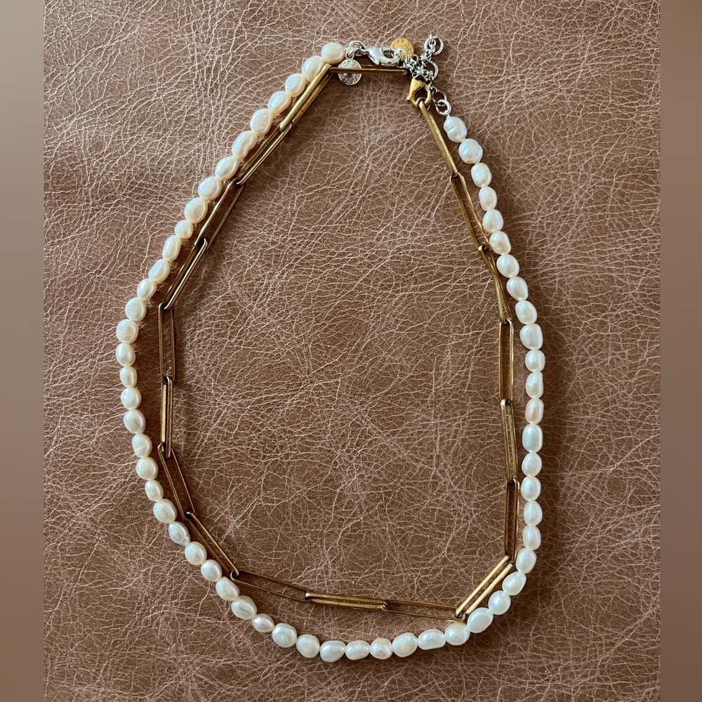 J. Crew Gold and Cream Pearl 2 Strand Necklace